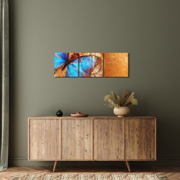 Obraz - Niebieski motyl (z zegarem) (90x30 cm)