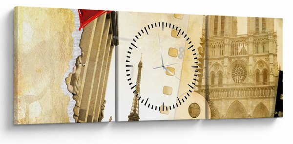 Obraz - Wspomnienia z Paryża (z zegarem) (90x30 cm)