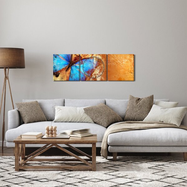 Obraz - Niebieski motyl (z zegarem) (90x30 cm)