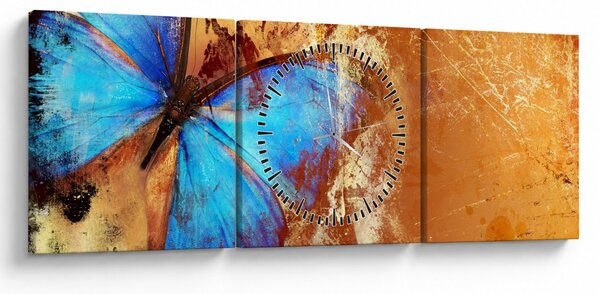 Obraz - Niebieski motyl (z zegarem) (90x30 cm)
