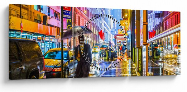 Obraz - Miasto w neonowym blasku (z zegarem) (90x30 cm)