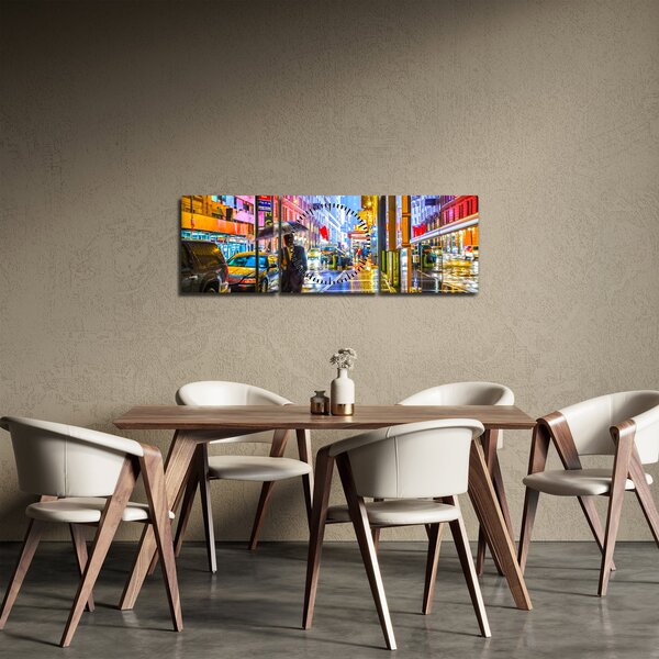 Obraz - Miasto w neonowym blasku (z zegarem) (90x30 cm)