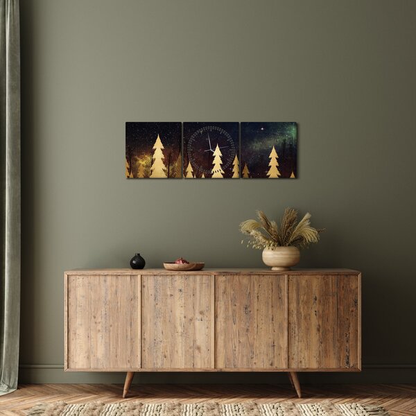 Obraz - Złota noc (z zegarem) (90x30 cm)