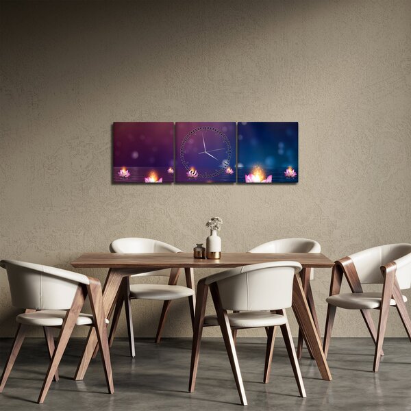 Obraz - Magiczne lilie wodne (z zegarem) (90x30 cm)