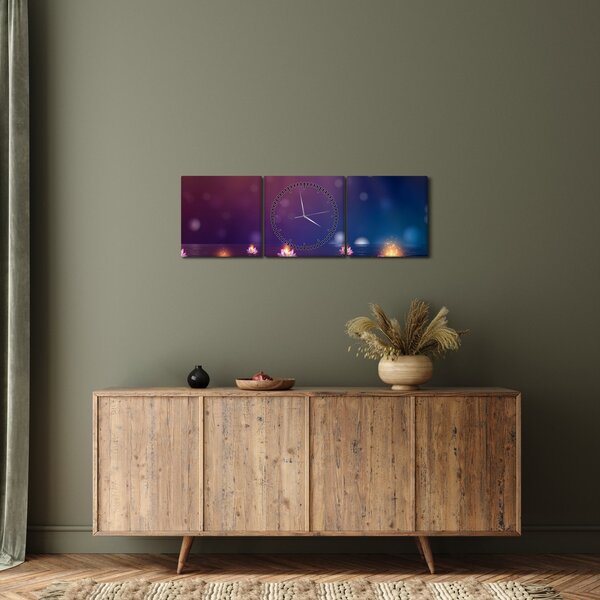 Obraz - Magiczne lilie wodne (z zegarem) (90x30 cm)