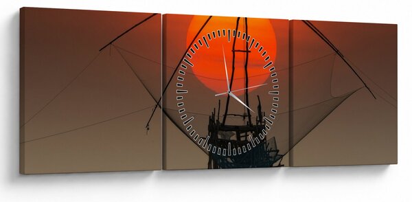Obraz - Wschód słońca, jezioro Pakpra (z zegarem) (90x30 cm)
