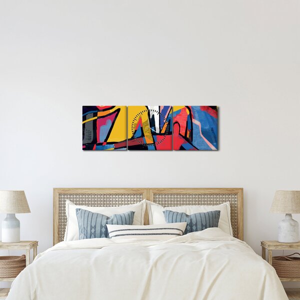 Obraz - Abstrakcja mężczyzn (z zegarem) (90x30 cm)