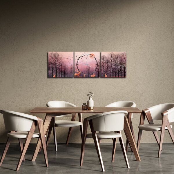 Zdjęcie - Jeleń w blasku zachodzącego słońca (z zegarem) (90x30 cm)