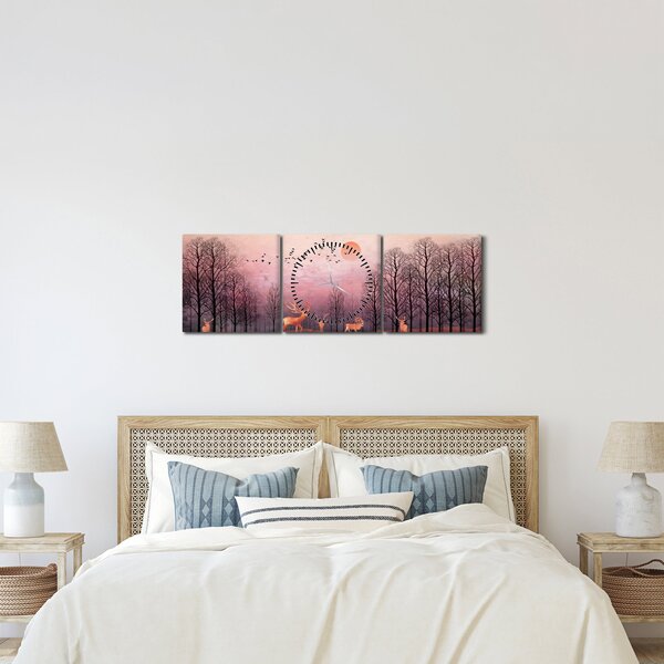 Zdjęcie - Jeleń w blasku zachodzącego słońca (z zegarem) (90x30 cm)