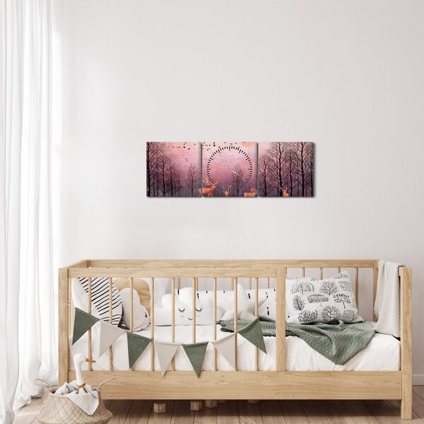 Zdjęcie - Jeleń w blasku zachodzącego słońca (z zegarem) (90x30 cm)
