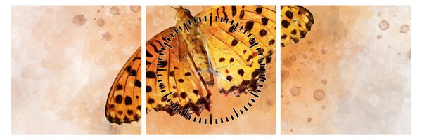 Obraz - Pomarańczowy motyl, akwarela (z zegarem) (90x30 cm)