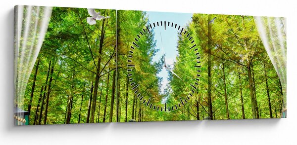 Obraz - Widok na las (z zegarem) (90x30 cm)