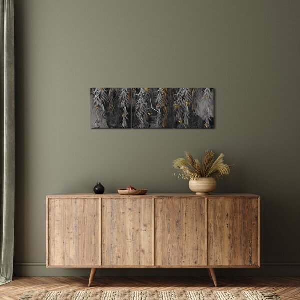 Obraz - Gałązki wierzby na czarnym tle (z zegarem) (90x30 cm)