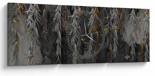 Obraz - Gałązki wierzby na czarnym tle (z zegarem) (90x30 cm)
