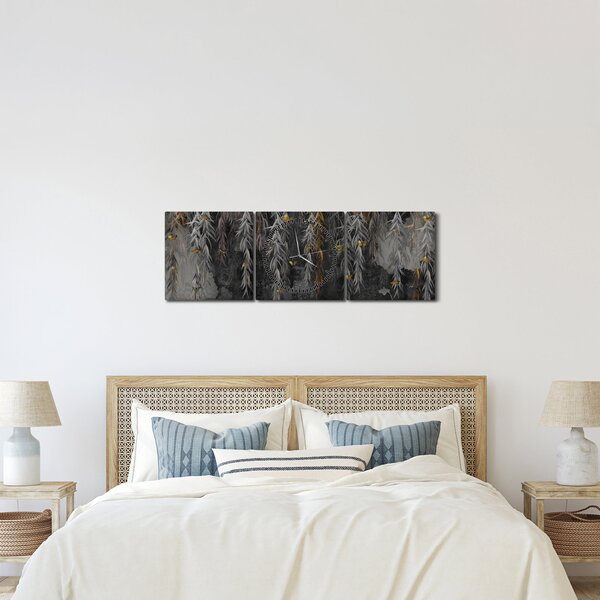 Obraz - Gałązki wierzby na czarnym tle (z zegarem) (90x30 cm)