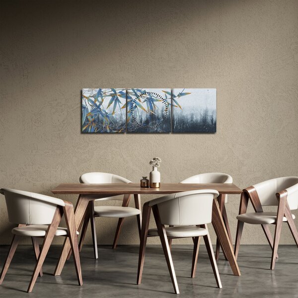 Obraz - Bambus na ścianie (z zegarem) (90x30 cm)