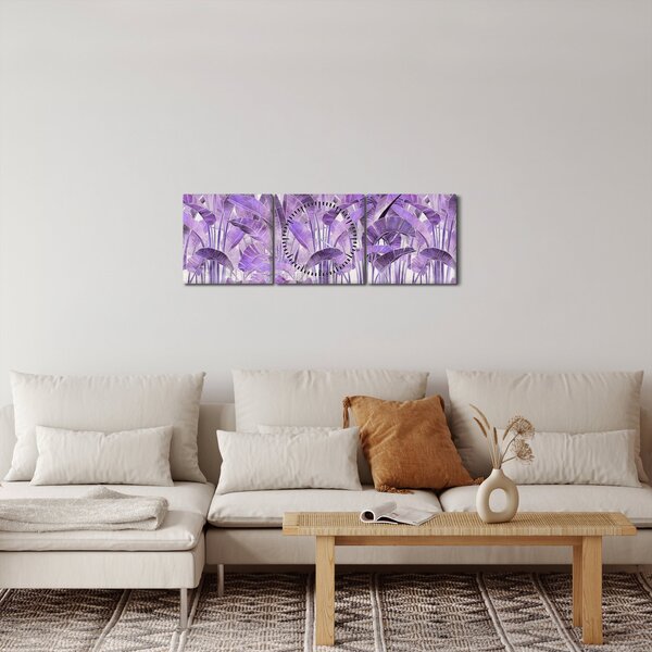 Obraz - Fioletowe liście w gipsie (z zegarem) (90x30 cm)