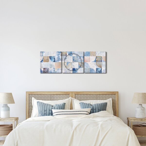 Obraz - Geometryczne kształty na ścianie (z zegarem) (90x30 cm)