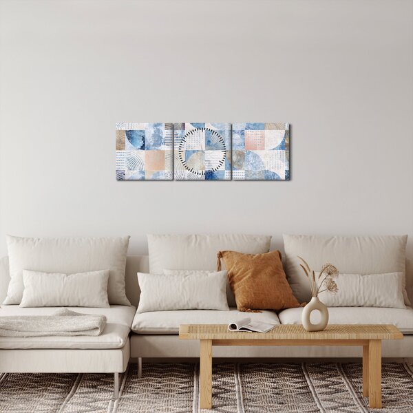 Obraz - Geometryczne kształty na ścianie (z zegarem) (90x30 cm)