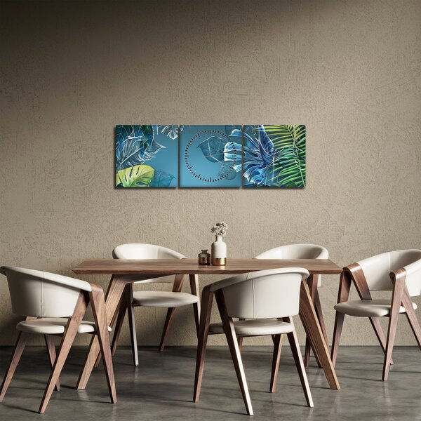 Obraz - Liście roślin tropikalnych (z zegarem) (90x30 cm)