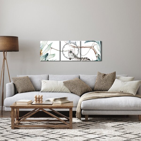 Obraz - Zwierzęta egzotyczne (z zegarem) (90x30 cm)