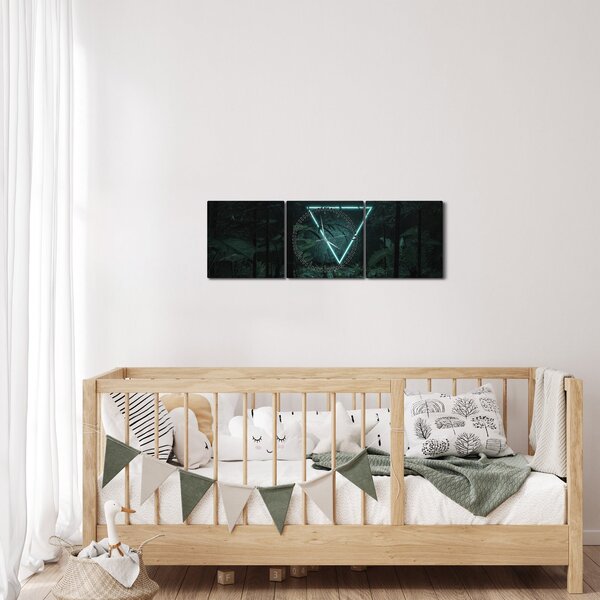 Obraz - Neonowy trójkąt w dżungli (z zegarem) (90x30 cm)