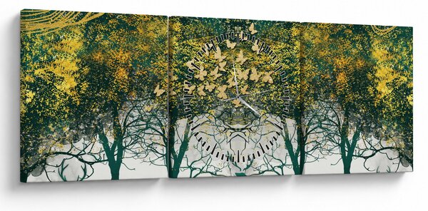Obraz - Jelenie w zielonym lesie (z zegarem) (90x30 cm)
