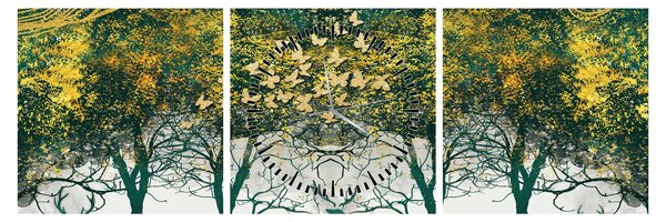 Obraz - Jelenie w zielonym lesie (z zegarem) (90x30 cm)