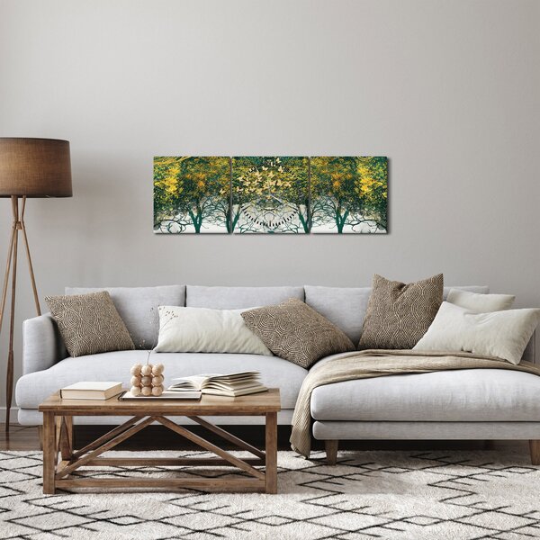 Obraz - Jelenie w zielonym lesie (z zegarem) (90x30 cm)