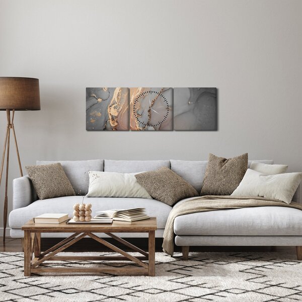 Obraz - Szaro - złoty marmur (z zegarem) (90x30 cm)