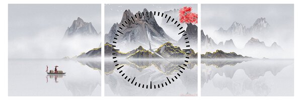 Obraz - Góry we mgle (z zegarem) (90x30 cm)