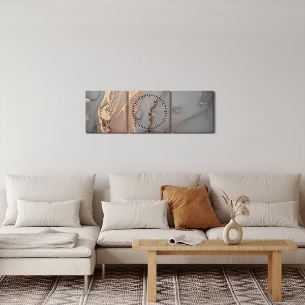 Obraz - Szaro - złoty marmur (z zegarem) (90x30 cm)