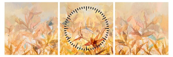 Obraz - Liście w jesiennych kolorach, obraz olejny (z zegarem) (90x30 cm)