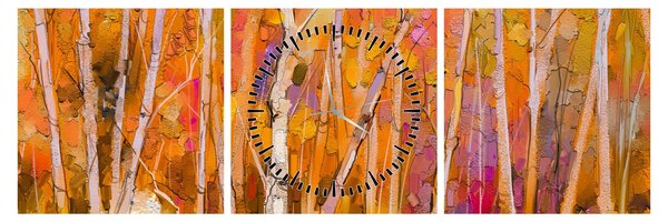Obraz - Jesienny las (z zegarem) (90x30 cm)