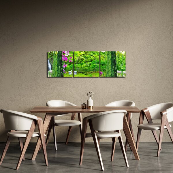 Obraz - Magiczny ogród z łabędziami (z zegarem) (90x30 cm)