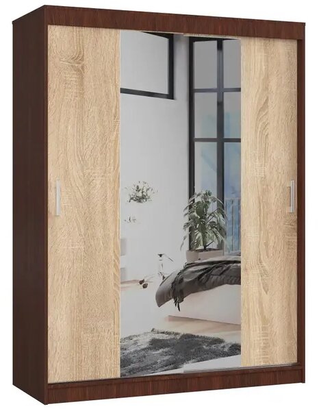 Szafa przesuwna z lustrem wenge + dąb sonoma K8-C33