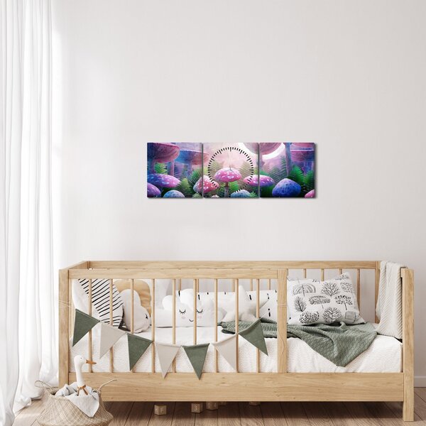 Obraz - Grzyby w pełni księżyca, grafika (z zegarem) (90x30 cm)