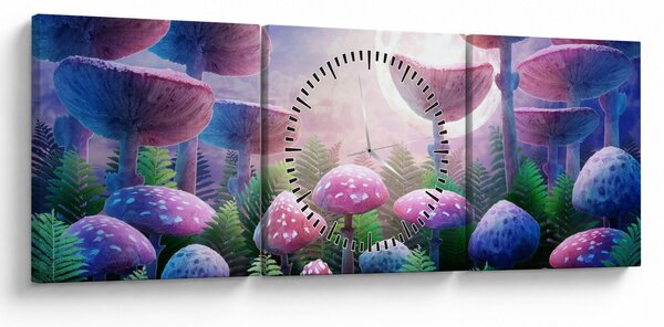 Obraz - Grzyby w pełni księżyca, grafika (z zegarem) (90x30 cm)