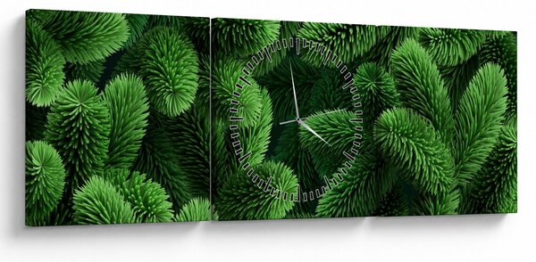 Obraz - Gałązki drzew iglastych (z zegarem) (90x30 cm)