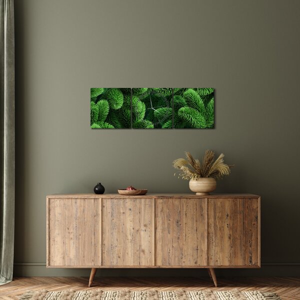 Obraz - Gałązki drzew iglastych (z zegarem) (90x30 cm)
