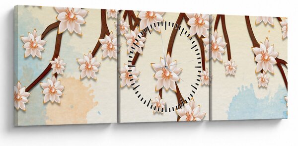 Obraz - Kwiaty na gałęziach, kolorowe (z zegarem) (90x30 cm)