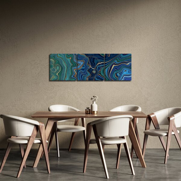 Obraz - Zielono - niebieski marmur (z zegarem) (90x30 cm)