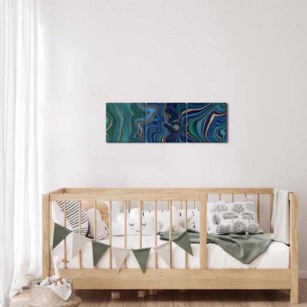 Obraz - Zielono - niebieski marmur (z zegarem) (90x30 cm)