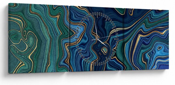 Obraz - Zielono - niebieski marmur (z zegarem) (90x30 cm)