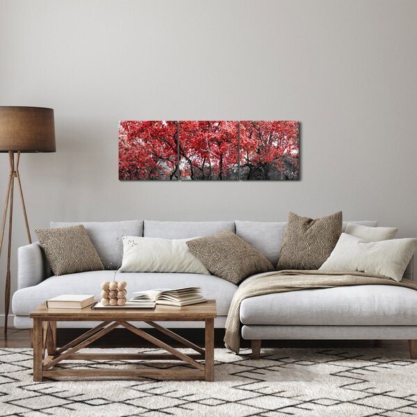 Obraz - Czerwone drzewa, Central Park, New York (z zegarem) (90x30 cm)