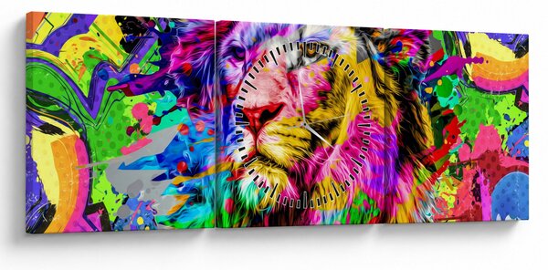 Obraz - obraz 3D lwa (z zegarem) (90x30 cm)