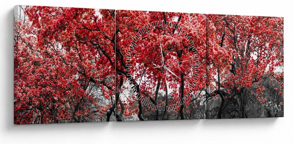 Obraz - Czerwone drzewa, Central Park, New York (z zegarem) (90x30 cm)