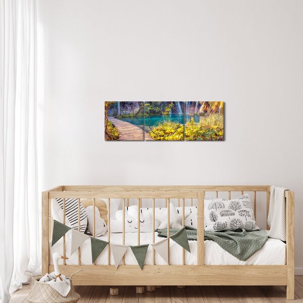 Obraz - Jeziora Plitwickie, Chorwacja (z zegarem) (90x30 cm)