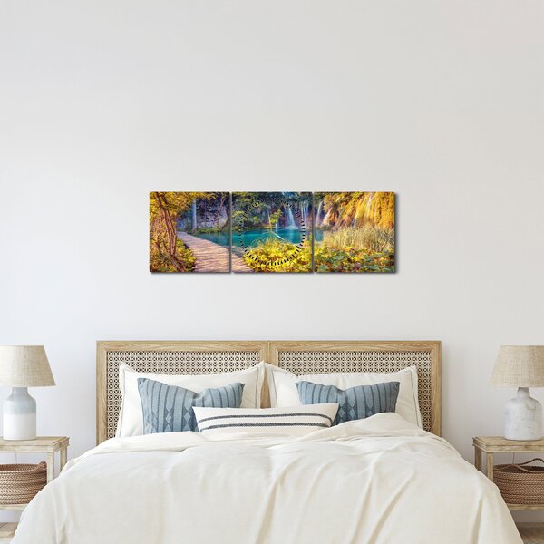 Obraz - Jeziora Plitwickie, Chorwacja (z zegarem) (90x30 cm)
