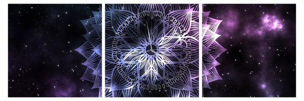 Obraz - Mandala lotosu w kosmosie (z zegarem) (90x30 cm)